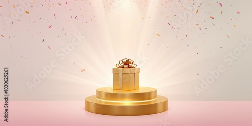 Pink gift box decorated with a satin ribbon on a white surface, suitable for gift wrapping and presentation