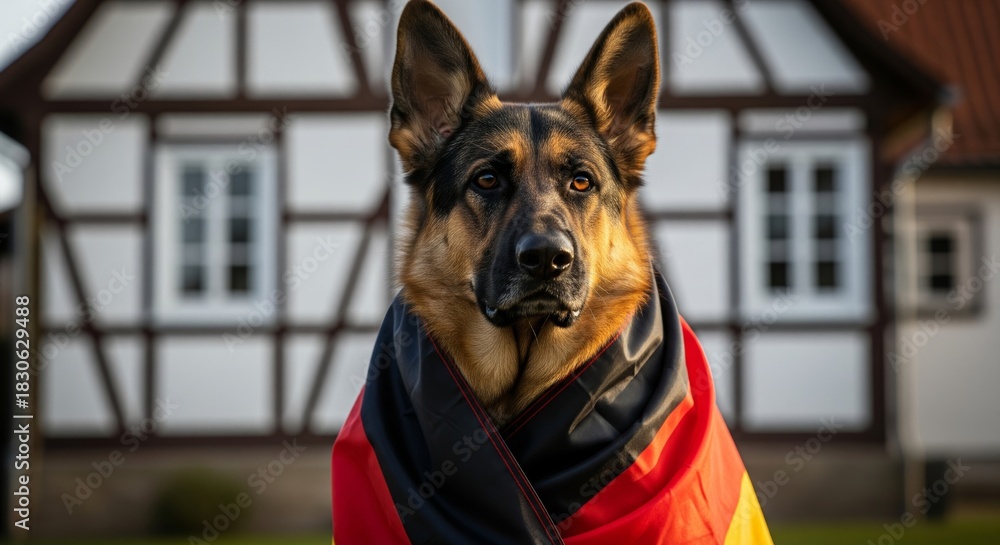 Obraz premium Patriotic German Shepherd Dog with German Flag