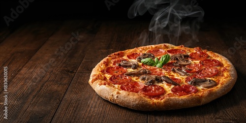 Dark scene with neon lighting and smoke effects on asphalt floor, studio setting emphasizing visual display techniques