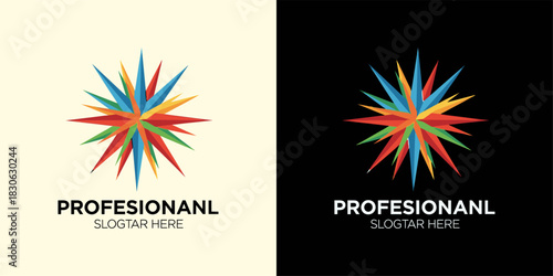 Colorful star-shaped abstract logo with professional appearance on light and dark backgrounds