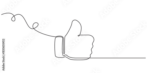 Thumb up in one continuous line drawing. Hand showing like and great sign in simple linear style. Finger up symbol in editable stroke. Doodle vector illustration, One continuous line drawing of like.