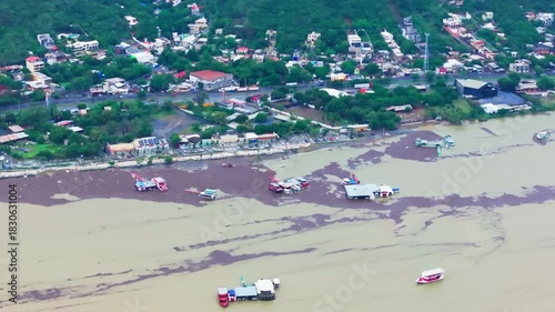 Aerial view of La Boca Dam flooding and high water levels after Tropical Storm Alberto.
