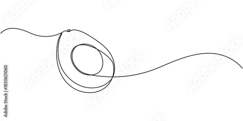 Avocado Single Line Icon, Single one line drawing of sliced healthy organic avocado for orchard logo identity, Avocado. Icon with reflection on white background, continuous line drawing of avocado