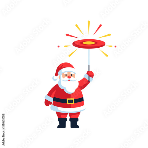 Christmas character in a Santa Claus costume playing with a spinning disc toy