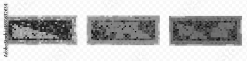 Monochrome censorship pixel mosaic texture with checkered blur pattern for privacy protection on transparent background.