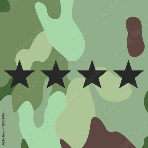General's patch or badge with four stars on field uniform, insignia icon on camouflage vector.