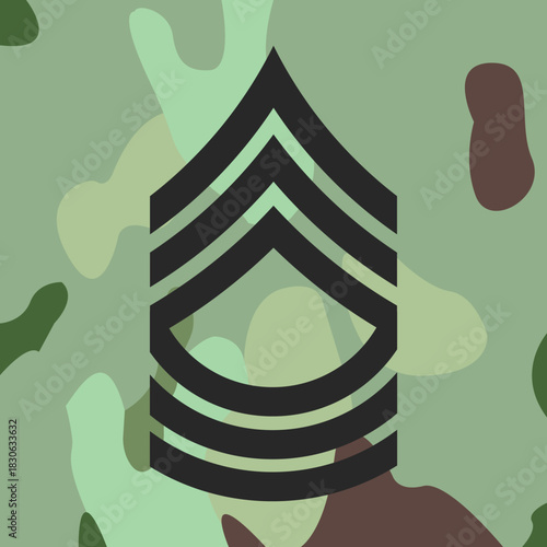 Master sergeant patch or badge on field uniform, insignia icon on camouflage vector.