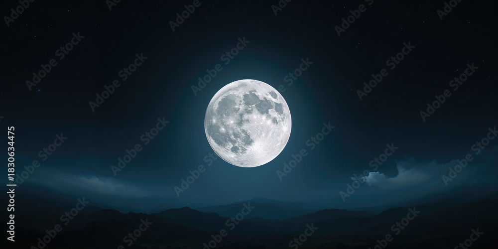 Fototapeta premium Large white moon in the night sky used as a background for text, emphasizing celestial themes