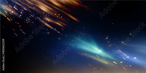 Fiber optic light trails like a blue cosmic supernova in the dark night sky