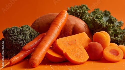 Vibrant Vitamin A Rich Vegetables - Healthy Nutrition Orange Glow Composition