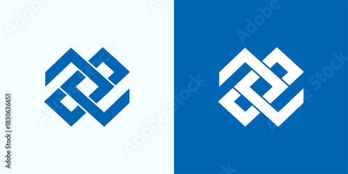 Interlocking Lines Modern Abstract Logo Design in Blue and White