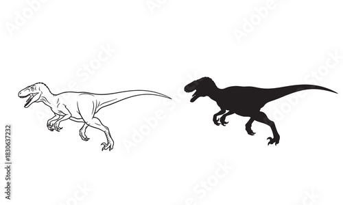 Dinosaur running outline and silhouette with adobe illustrator logo