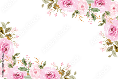 flower watercolor frame for wedding, birthday, card, background, invitation, wallpaper, sticker, decoration etc.