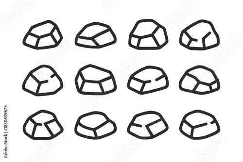 Collection of simple outline icons showing various shapes of natural stones and rocks