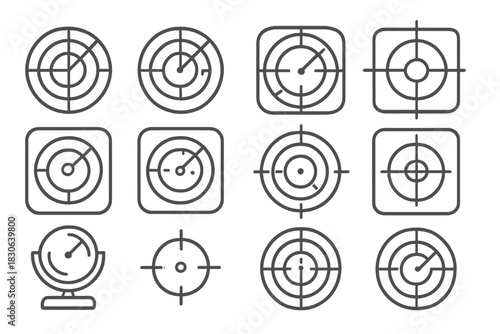 Minimal outline symbols set for radar screens, target scopes, and aiming crosshairs