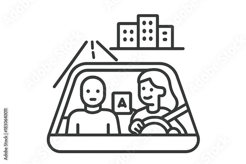 Driving lesson in a car with instructor and student learner plate for transportation education