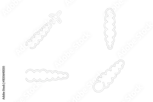 Minimalist outline set of airplane contrail and smoke trails for flight and movement concepts