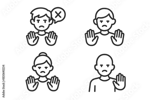 People making stop hand gesture expressing refusal denial and negative emotion
