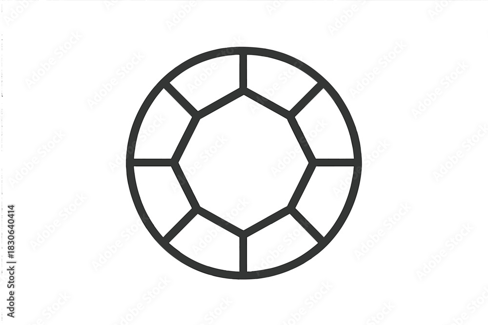 Obraz premium Minimalist outline symbol of a round faceted diamond or precious gemstone for luxury branding