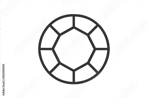 Minimalist outline symbol of a round faceted diamond or precious gemstone for luxury branding