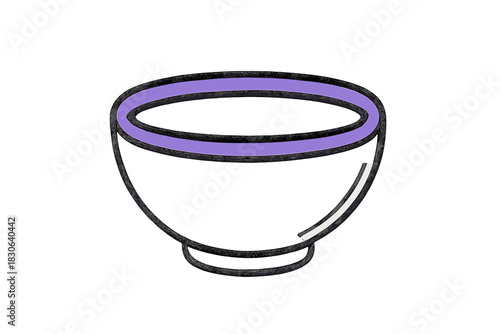 Minimalist cartoon empty ceramic serving bowl with a thick purple band on the upper edge