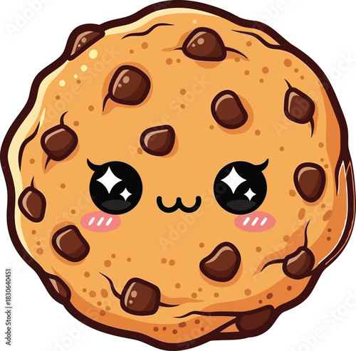 chibi- style cookie with chocolate chips on white background