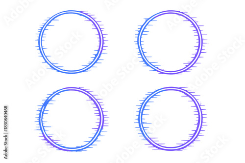 Abstract digital glitch effect circular frames set with vibrant gradient colors