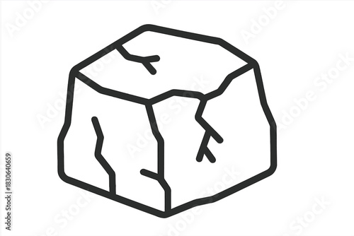 Large rock or boulder with cracked surface texture in simple line art style