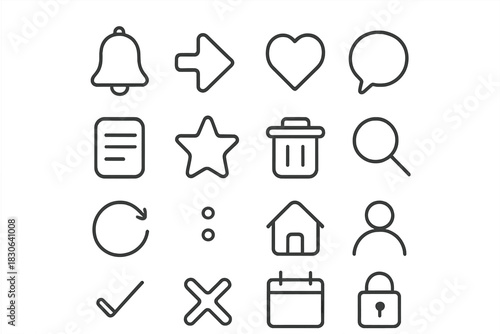 Basic user interface outline icons set for web and mobile applications
