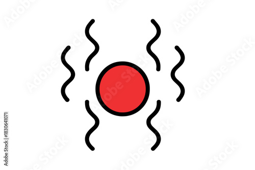 Minimalist graphic symbol of heat, radiation, or strong odor emanating from a central red point