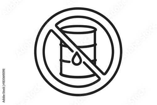 Prohibition sign over oil barrel indicating a ban on fossil fuels and petroleum products