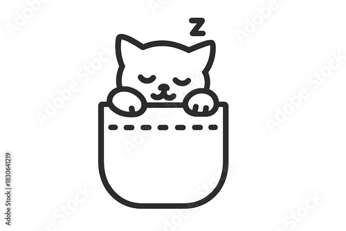 Adorable sleeping kitten resting comfortably inside a shirt pocket detail