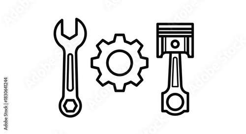 Mechanic Repair and Engineering Tools Outline Icon Set