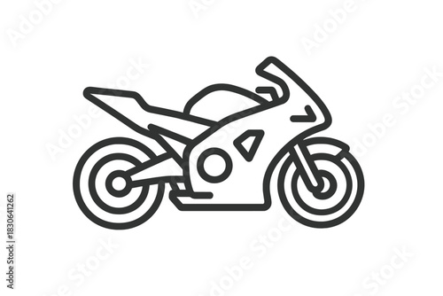 Minimalist line art symbol depicting a modern sport motorcycle or superbike