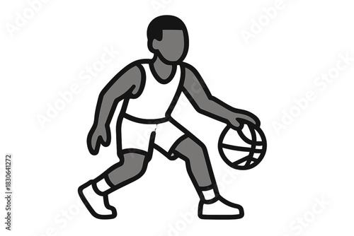 Minimalist basketball player dribbling the ball during a competitive game
