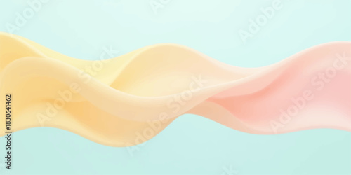 Abstract wavy fabric with soft peach and yellow gradient on blue
