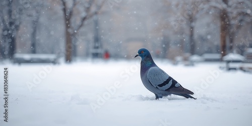 Snow-covered garden chair w...