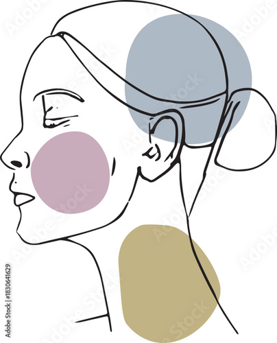 Minimalist Line Art Portrait of a Woman with Abstract Shapes