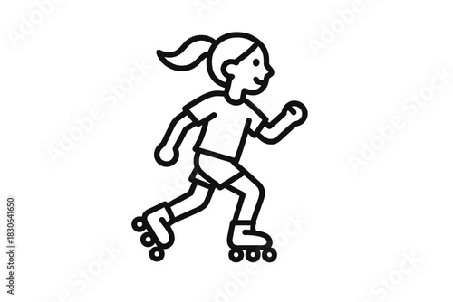 Young girl enjoying rollerblading as a recreational sport and fitness activity