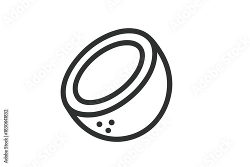 Minimalist tropical coconut fruit cut in half outline drawing on white background