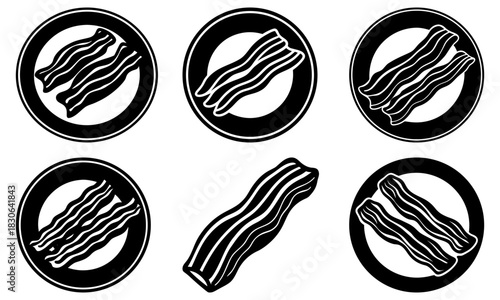 Crispy bacon slices on plates, mouthwatering breakfast icons, flavorful food concept, savory ingredient, delicious meal, tempting breakfast temptation