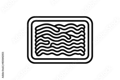 Simple black outline of raw ground meat packaged in a rectangular supermarket tray