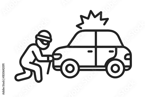 Masked person committing auto theft by forcing entry into a passenger car