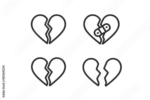 Broken heart symbols representing relationship problems, emotional pain, and recovery