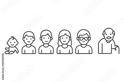 Progression of human life stages from infancy to old age
