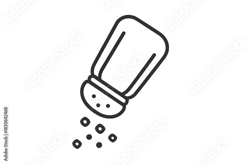 Minimalist line graphic showing a spice shaker dispensing seasoning granules onto a flat surface