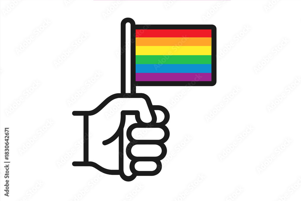 Fototapeta premium Stylized graphic of a human hand holding the vibrant colorful LGBTQ Pride rainbow flag