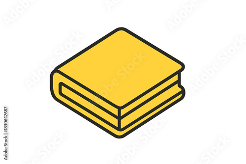 Closed hardcover book in isometric perspective with yellow cover and thick black outline
