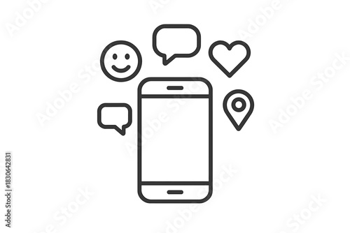 Digital communication concept showing a mobile device interacting with various social media icons