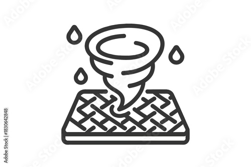 Powerful tornado or waterspout striking a textured surface during a severe rainstorm